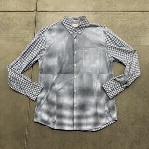Dockers Shirt Mens Large Blue White Gingham Check Button Down Long Sleeve Pocket